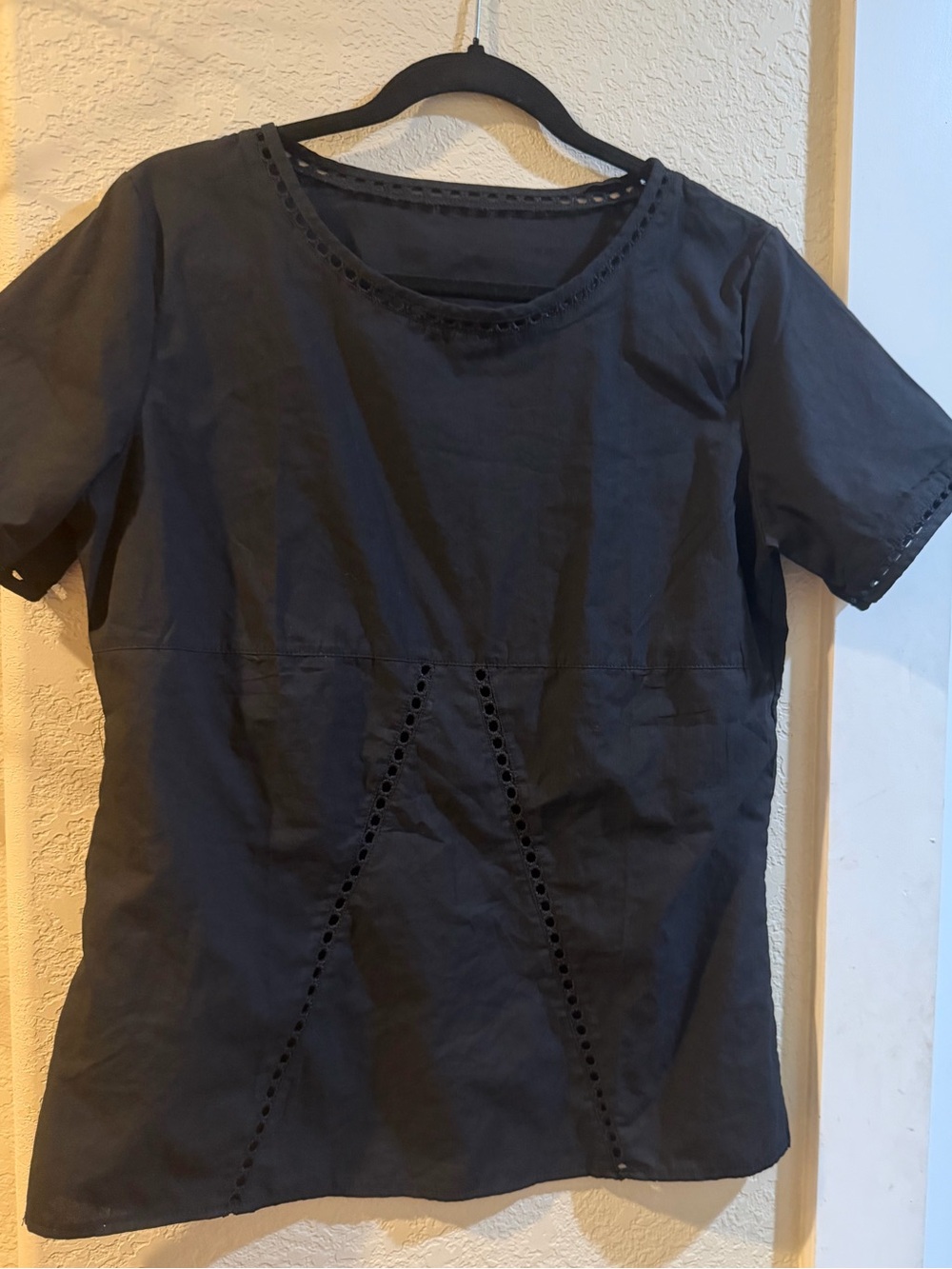 Amazon Black Short-Sleeve Eyelet Trim Top